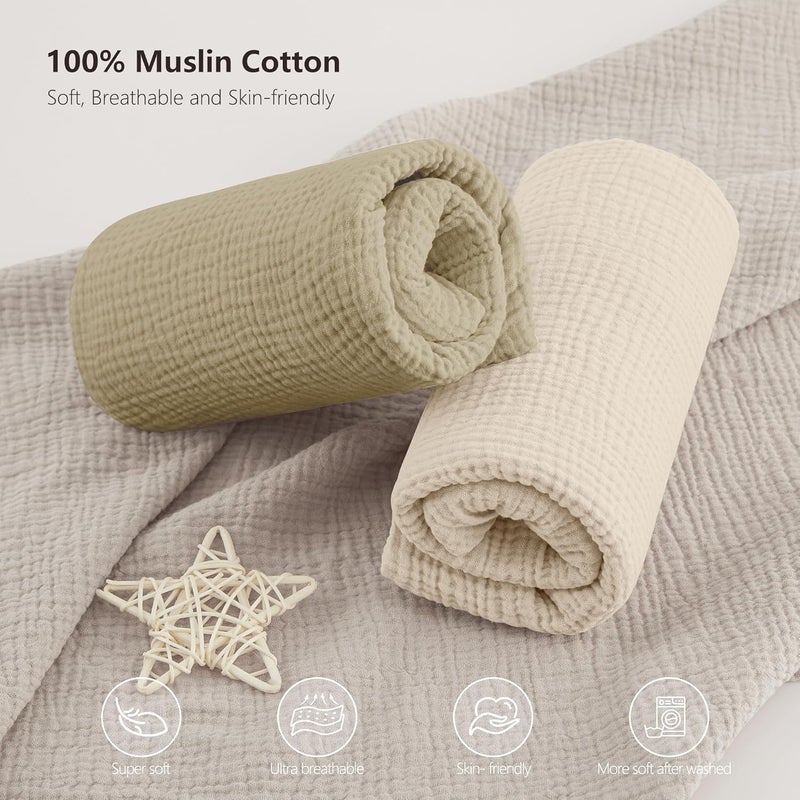 Bearmoss Muslin Crib Sheets 100% Cotton Baby Crib Sheets Fitted for Standard Crib Mattress & Toddler Bed Mattress 52"x28" Soft Breathable Crib Sheet Neutral for Boys Girls - 2 Pack (Oat Latte) - Image 4